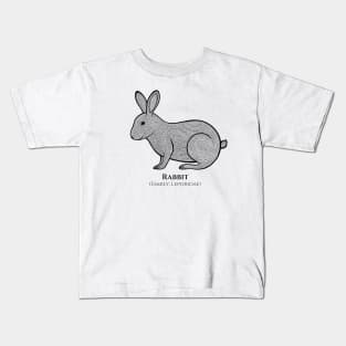 Rabbit with Latin Name - animal ink art design - on white Kids T-Shirt